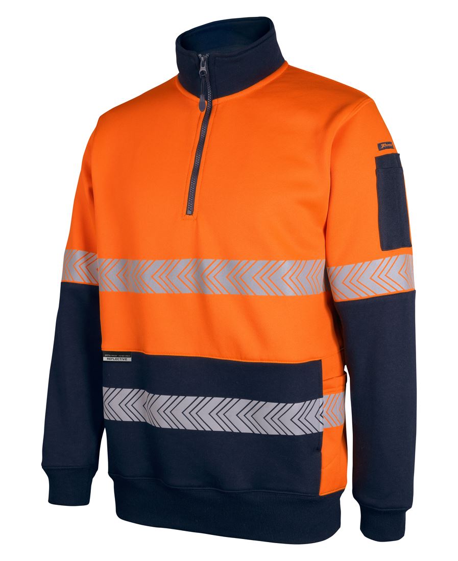 TAPED HI VIS SWEATSHIRT, - Reflectibve Tape, Heavy Weight, 1/2 Zip, PolyCotton