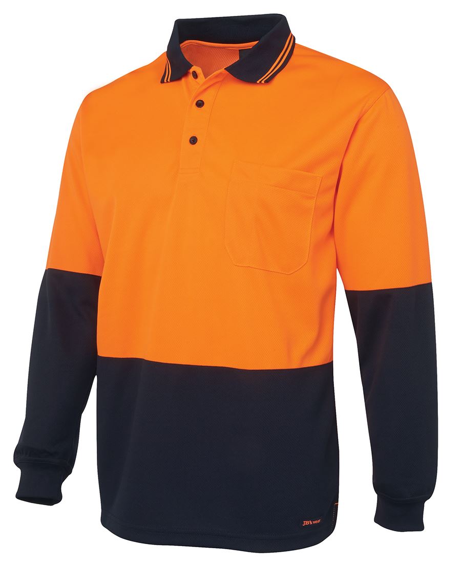 TRADITIONAL LONG SLEEVE POLO - Hi Vis, Polyester, 160 gsm, Micro Mesh, Moisture Wicking Fabric