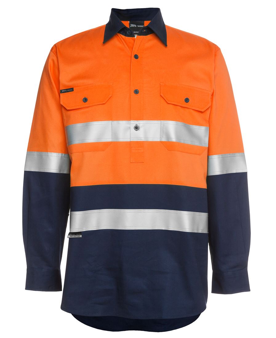 RHINO HI VIS WORK SHIRT - Cotton, | Heavyweight | Close Front | Reflective Tape|