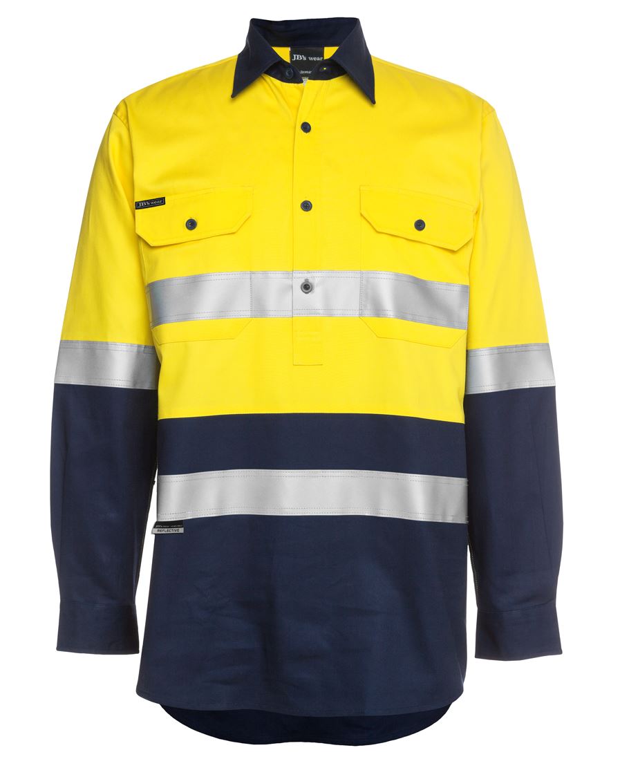 RHINO HI VIS WORK SHIRT - Cotton, | Heavyweight | Close Front | Reflective Tape|