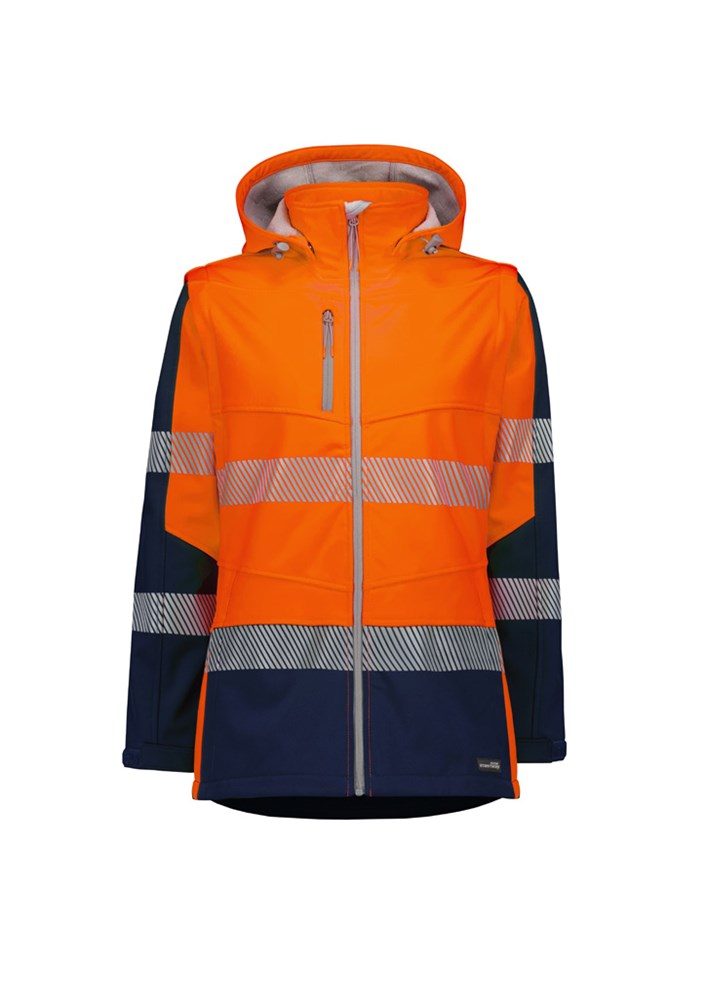 HI VIS SOFTSHELL WOMENS 2 IN 1 JACKET - Zip-Off Sleeves Heavy Weight - Wear as Jacket or Vest, Comfort Plus