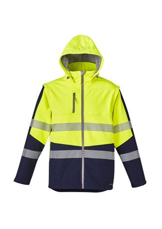 HI VIS SOFTSHELL UNISEX JACKET  - Zip off Hood, Zip Off Sleeves, Segmented Tape, Stretches for Comfort