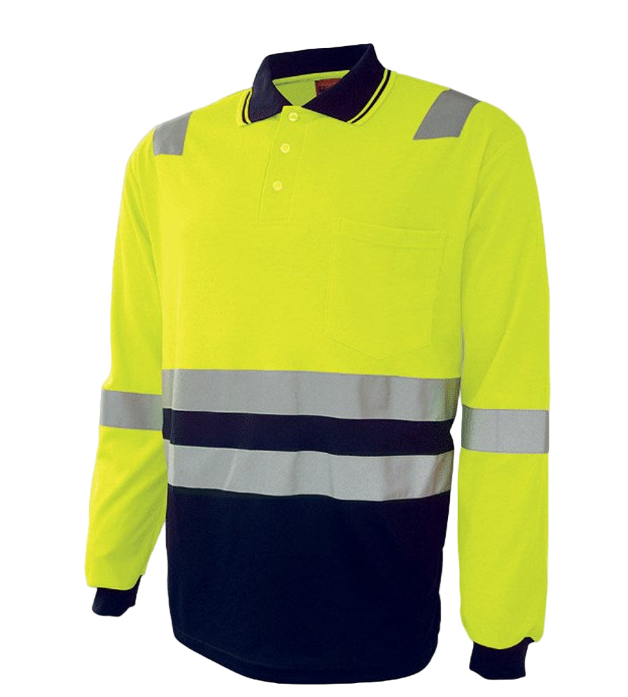 HI VIS POLO - Polyface, Cotton Back | Long Sleeve | Reflective Tape | Breathable for Comfort