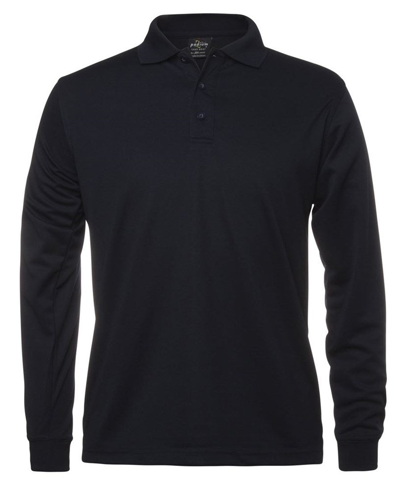 SOLID WHITE POLO - LONG SLEEVE, POLYESTER