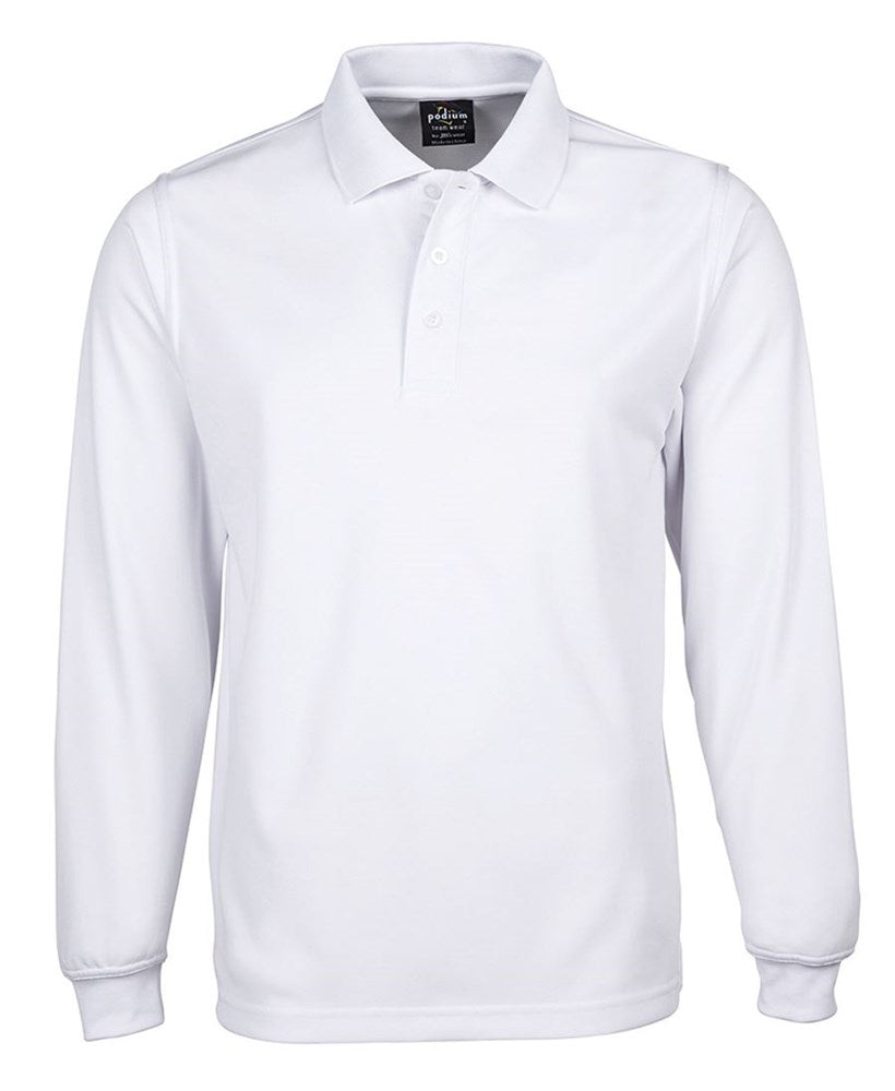 SOLID WHITE POLO - LONG SLEEVE, POLYESTER