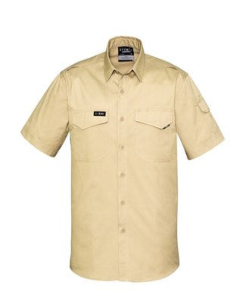 RUGGED MENS WORKSHIRT - Short Sleeve,  Cotton Ripstop Fabric, Ventilation