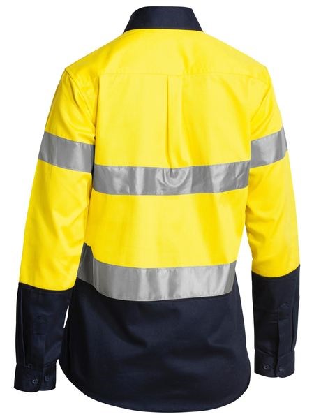 HI VIS BISLEY WOMENS DRILL SHIRT - Long Sleeve, Reflective Tape, Mid Weight
