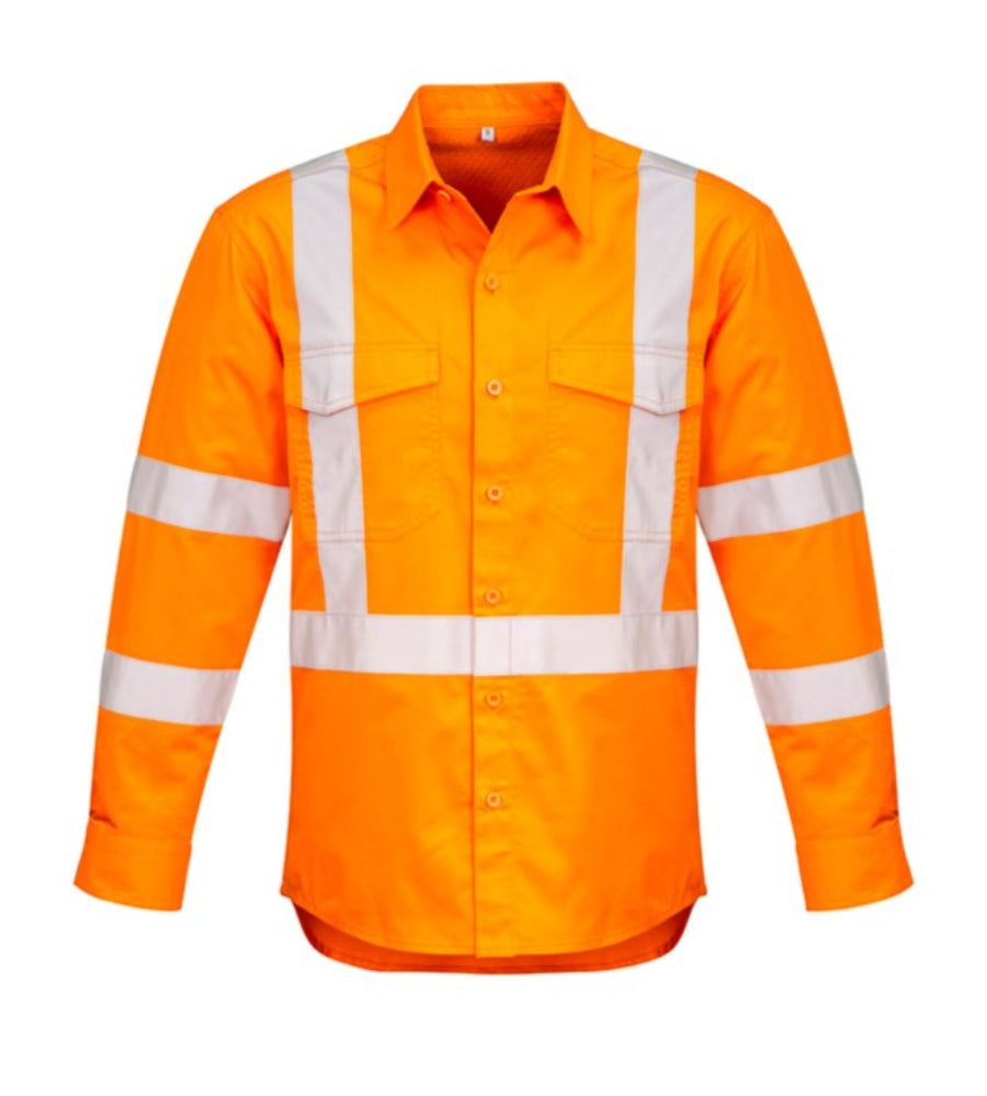 SZ MENS HI VIS X BACK TAPED COTTON LONGSLEEVE SHIRT