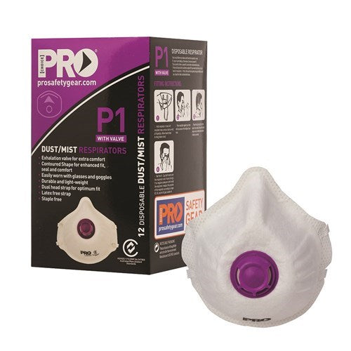 P1 RESPIRATOR WITH VALVE (BOX 12)  -80% Protection Agaist Dust Particles, Valed to Allow Easy Breathing and Less Heat Build Up