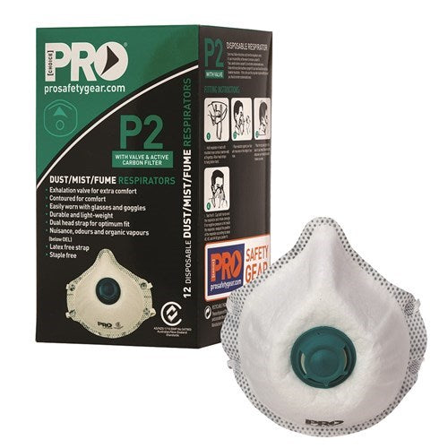 P2 RESPIRATOR WITH VALVE - 12 BOX CARBON FILTER