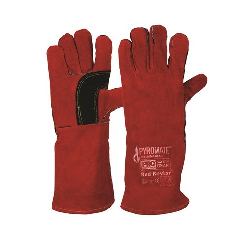 RED KEVLAR WELDING GLOVE. Long Forearm, High Quality Cow Split Leather, High Temperature