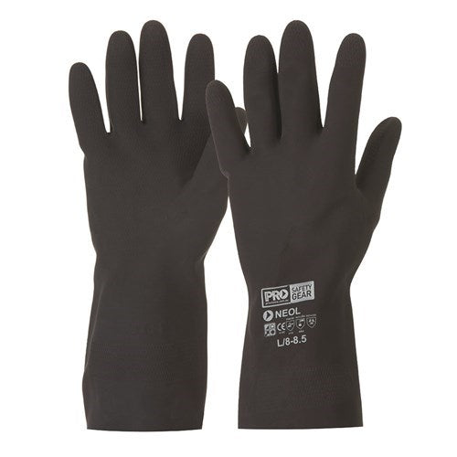BLACK NEOPRENE HEAVY DUTY SAFETY GLOVES, Chemical Protection, long Forearm Cuff, CVomfortable Cotton Soft Lining