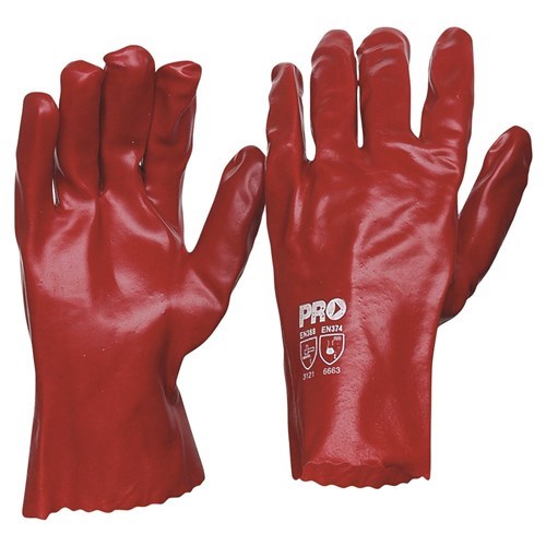 RED PVC SAFETY GLOVES 27CM, Resistant to Oil & Grease