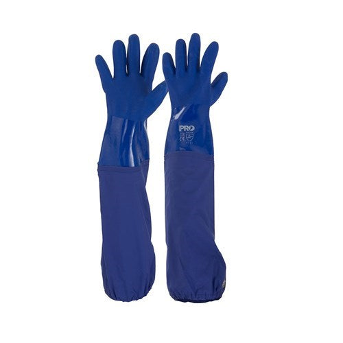 DOUBLE DIPPED BLUE PVC SAFETY GLOVES, 60CM FORARM PROTECTION