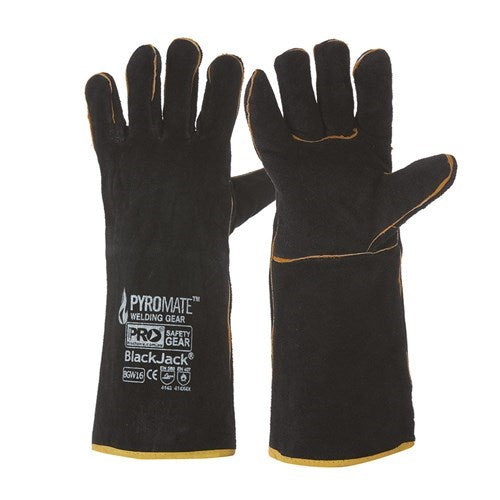 PYROMATE BLACK JACK WELDING GLOVES, High Quality Cow Split Leather, Comfortable with Forearm Protection