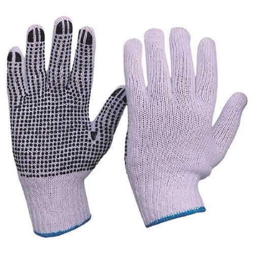 KNITTED POLY/COTTON SAFETY GLOVES WITH PVC DOTS FOR GOOD GRIP,  Strong Knitted Back, Great Ventiliation