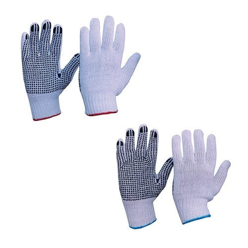 KNITTED POLY/COTTON SAFETY GLOVES WITH PVC DOTS FOR GOOD GRIP,  Strong Knitted Back, Great Ventiliation