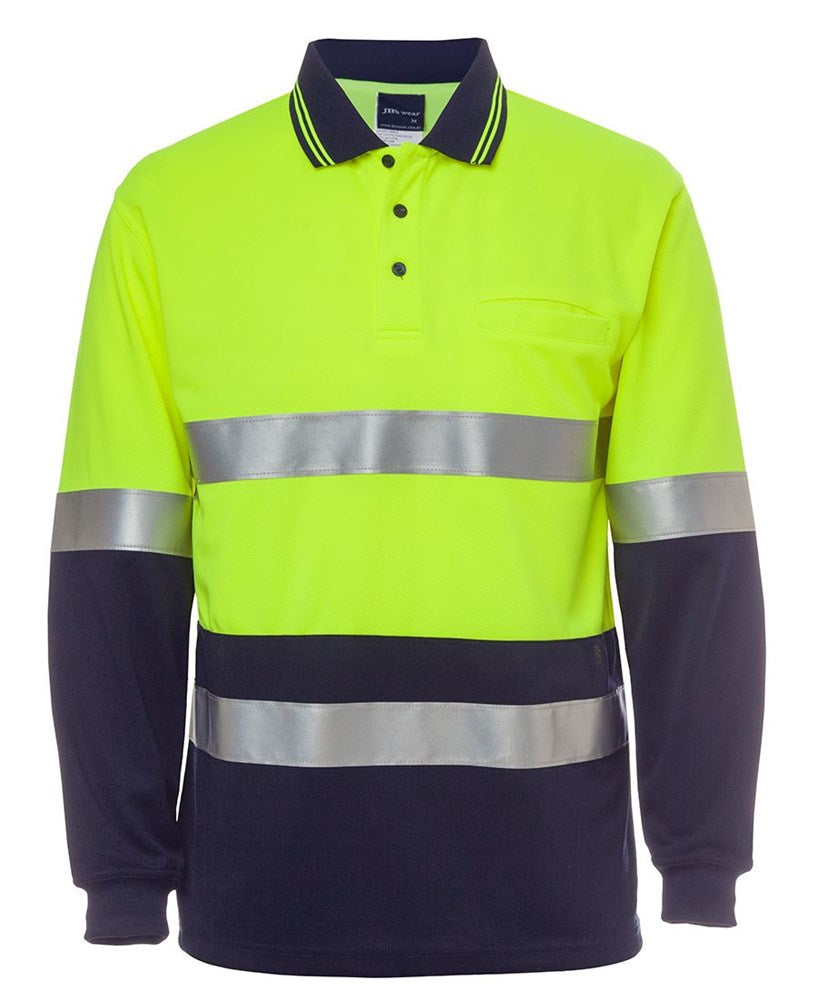 HI VIS POLO SHIRT -BODY & ARM  DUST BAND - Day/Night Use, Traditional Reflective Tape, Long Sleeve