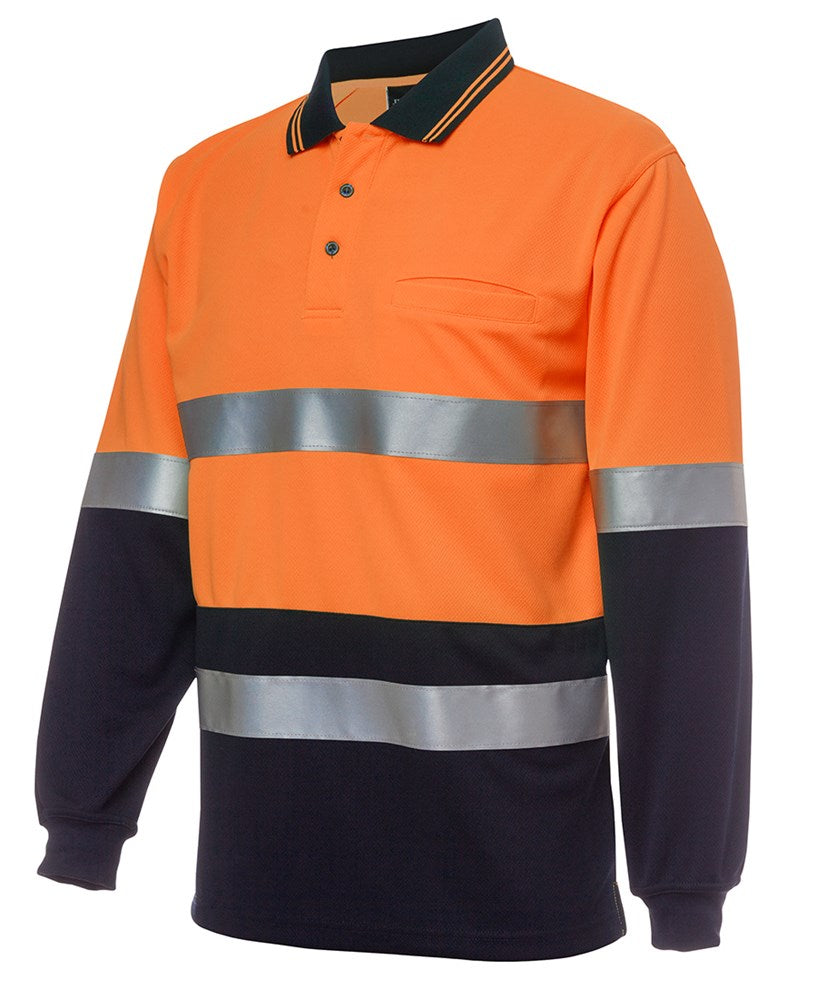 HI VIS POLO SHIRT -BODY & ARM  DUST BAND - Day/Night Use, Traditional Reflective Tape, Long Sleeve