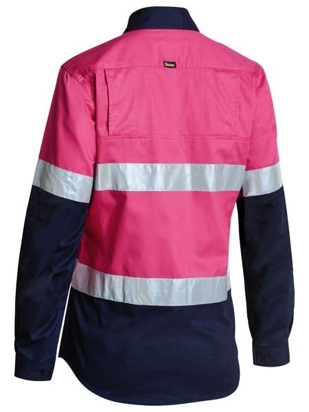 WOMENS COOL LIGHTWEIGHT HI VIS WORK SHIRT - Long Sleeve  | Cotton | Reflective Tape | 3 Colour Options