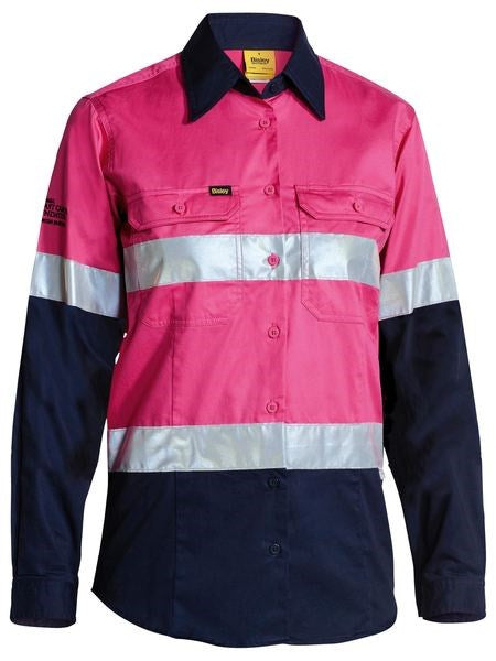 WOMENS COOL LIGHTWEIGHT HI VIS WORK SHIRT - Long Sleeve  | Cotton | Reflective Tape | 3 Colour Options