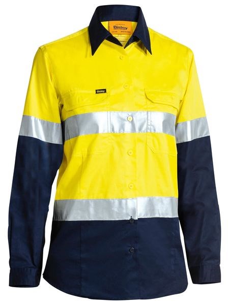 WOMENS COOL LIGHTWEIGHT HI VIS WORK SHIRT - Long Sleeve  | Cotton | Reflective Tape | 3 Colour Options