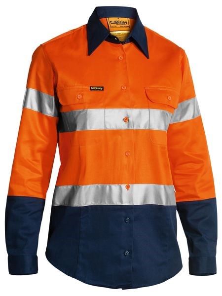 WOMENS COOL LIGHTWEIGHT HI VIS WORK SHIRT - Long Sleeve  | Cotton | Reflective Tape | 3 Colour Options