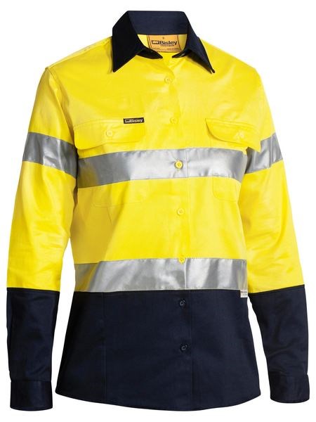 WOMENS DRILL HI VIS WORK SHIRT - Reflective Tape | Cotton