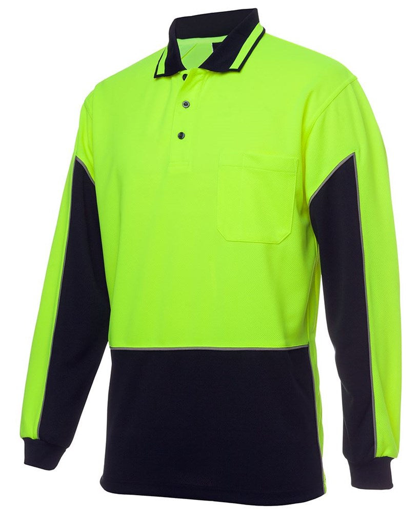 HI VIS POLO SHIRT BODY DUST BAND & ARM PANEL - -Day Use, Long Sleeve