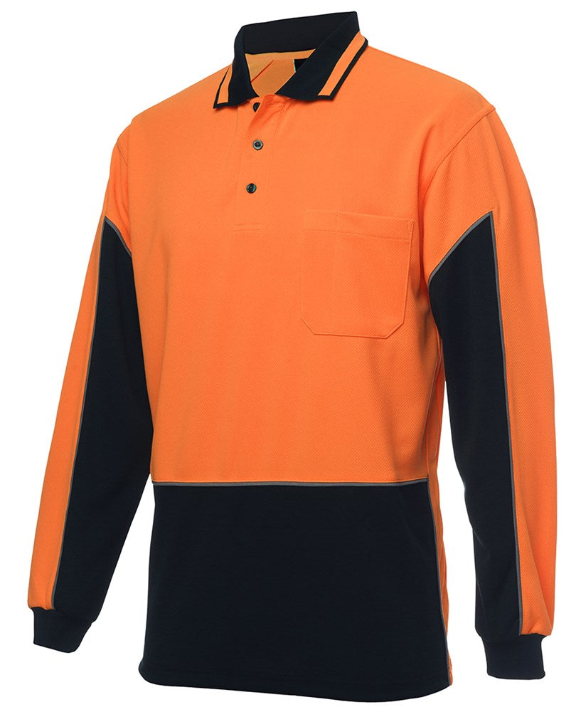 HI VIS POLO SHIRT BODY DUST BAND & ARM PANEL - -Day Use, Long Sleeve